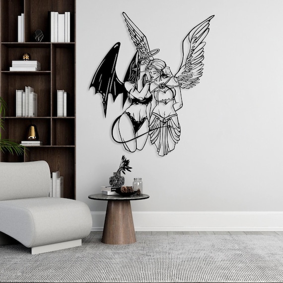 Angel and Devil Metal Wall Art, Angel and Devil Lover Gift, Above