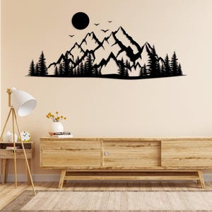 Modern mountain forest metal wall hanging for living room