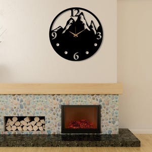 Black Mountain View Large Wall Clock, Modern Design Silent Wall Clock, Unique Home Decor Art, Farmhouse Wall Clock, Wanduhr, Horloge Murale imagen 8