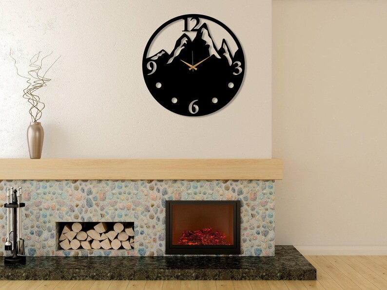 Black Mountain View Large Wall Clock, Modern Design Silent Wall Clock, Unique Home Decor Art, Farmhouse Wall Clock, Wanduhr, Horloge Murale imagen 8