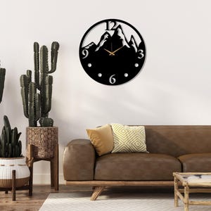 Black Mountain View Large Wall Clock, Modern Design Silent Wall Clock, Unique Home Decor Art, Farmhouse Wall Clock, Wanduhr, Horloge Murale imagen 7