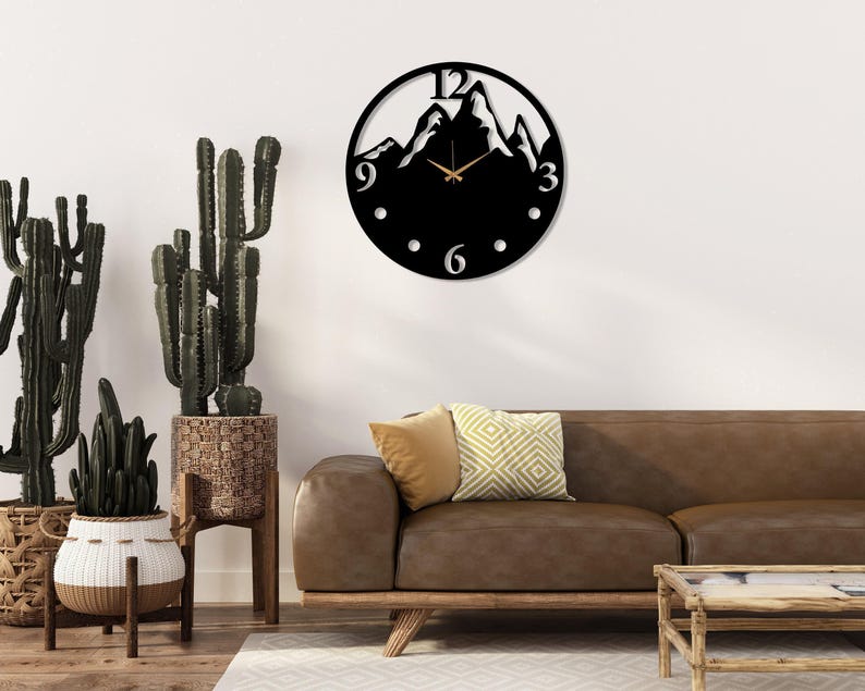 Black Mountain View Large Wall Clock, Modern Design Silent Wall Clock, Unique Home Decor Art, Farmhouse Wall Clock, Wanduhr, Horloge Murale imagen 7