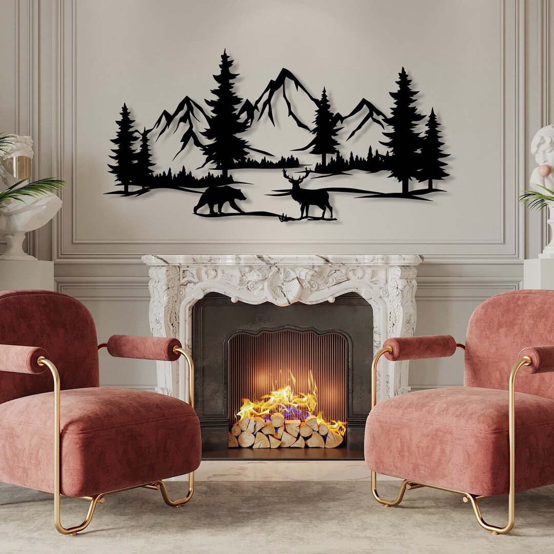 Mountain and Forest Metal Wall Art,extra Large Farmhouse Decor,nature