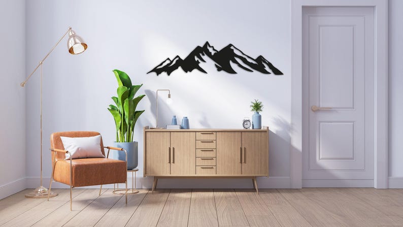 Mountain Wall Art, Large Mountain Wall Art, Mountain Metal Wall Art, Nature Mountain Metal Decor, Hill Metal Decor, Fireplace Metal Wall Art image 1