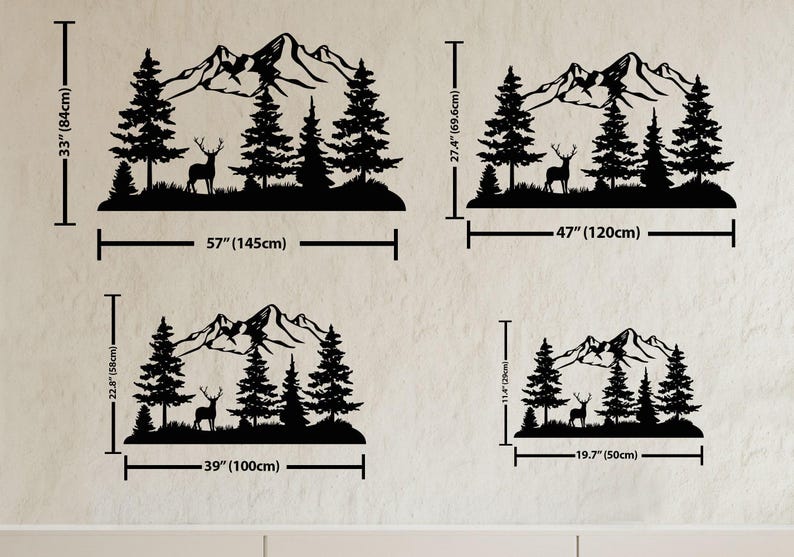 Mountain and Forest with Deer Metal Wall Decor, Hill and Trees Large Wall Art, Nature and Forest Decor, Outdoor Lover Gift, Home Decoration image 9