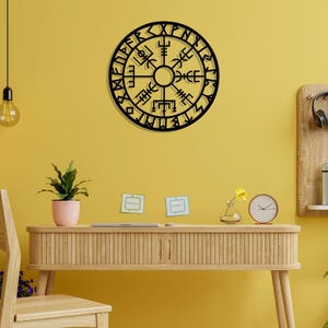 Vegvisir Metall Wand dekor, Metall Wand dekor, Metall Wandschild, Wikinger Metall Wandbehang, Büro Wand Kunst, isländische Kunst, Wohnzimmer Kunst Bild 5