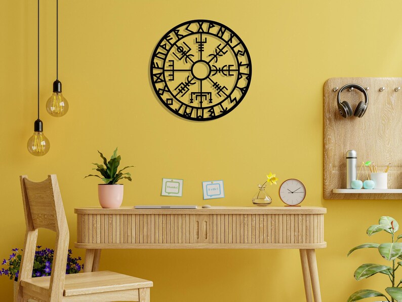 Vegvisir Metall Wand dekor, Metall Wand dekor, Metall Wandschild, Wikinger Metall Wandbehang, Büro Wand Kunst, isländische Kunst, Wohnzimmer Kunst Bild 5