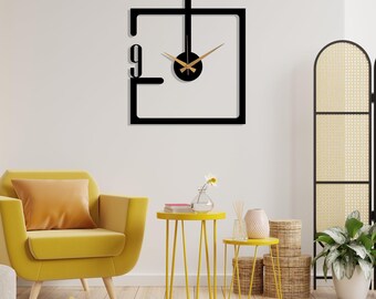 Black Large Minimalist Wall Clock,Modern Oversize Silent Wall Clock,Unique Design Home Decor,Horloge Murale, Wanduhr,Art Clock for Wall Gift
