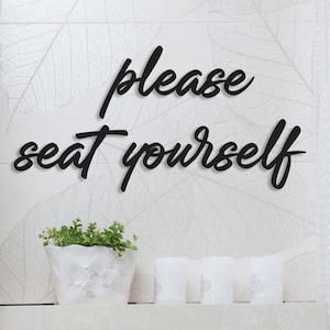 Placa de parede de metal "Por favor, sente-se", decoração de parede de banheiro em fonte de script, placa de banheiro para presente, placa de banheiro engraçada, decoração moderna para casa, presente