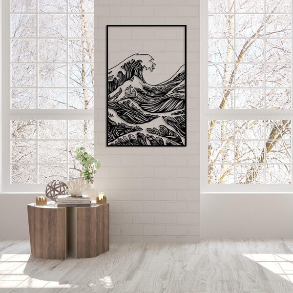 Arte mural de metal de la Gran Ola, decoración de pared de metal japonesa de Hokusai, arte mural de Kanagawa, decoración para cama, decoración bohemia playera para el hogar, arte mural para exteriores