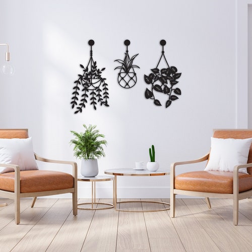 Hanging Flowers Metal Wall Art Flower in Vase Metal Wall Etsy