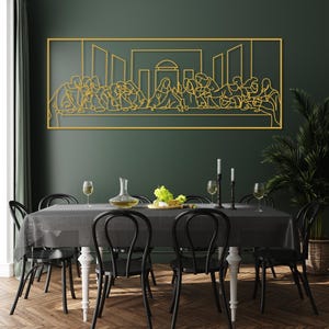 Jesus Last Supper Metal Wall Art by Leonardo Da Vinci Artwork, Religious Decor, Christian Metal Gift, Jesus Line Art, Christian Home Decor Gold