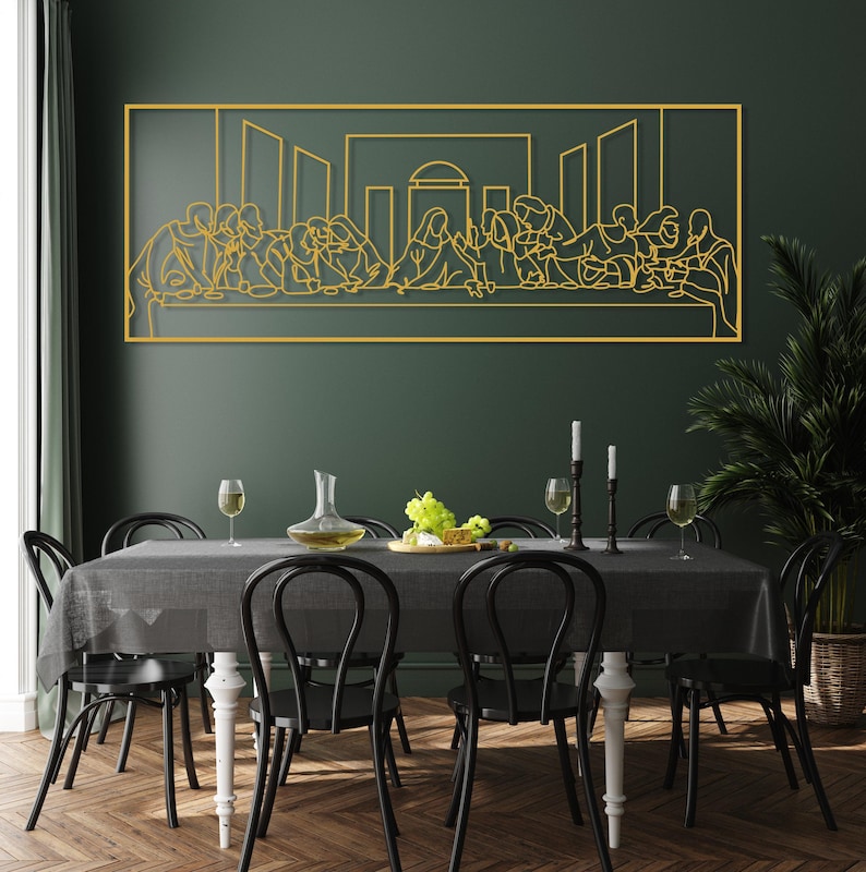 Jesus Last Supper Metal Wall Art by Leonardo Da Vinci Artwork, Religious Decor, Christian Metal Gift, Jesus Line Art, Christian Home Decor Gold