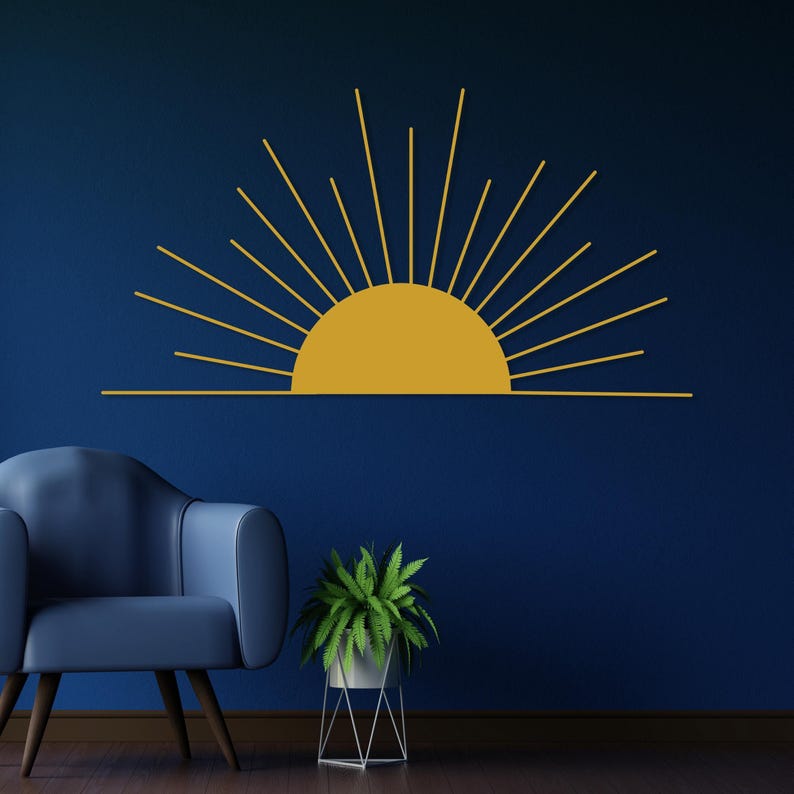 Sun Metal Wall Art, Sun Boho Wall Art, Minimalist Sun Lovers Gift, Gold Sunrise Home Decor, Sun Home Decor Gift Idea, Modern Metal Sun Art image 1