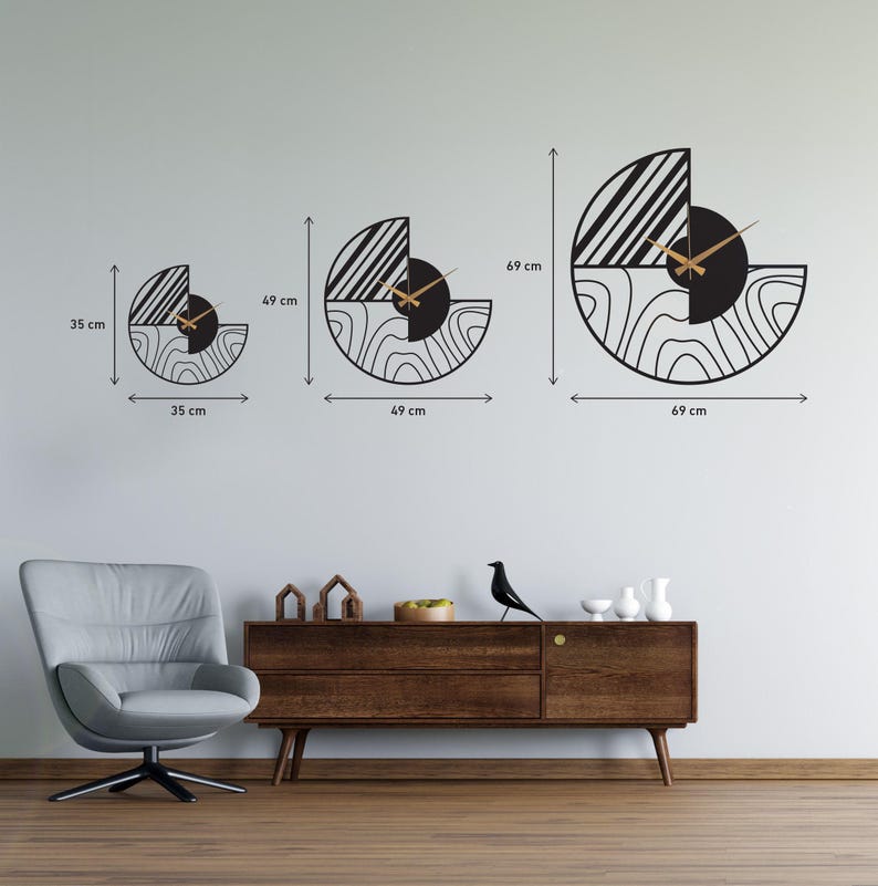 Minimalist Modern Large Wall Clock, Black Unique Design Oversize Clock, Wanduhr Modern Home Metal Wall Art Horloge Murale, Metal Wall Clock image 5