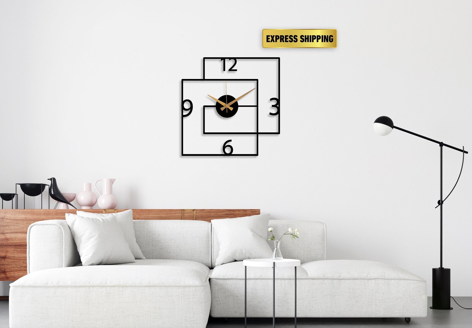 Modern Black Large Wall Clock Geometric Design Wall Etsy