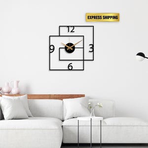 Modern Black Large Wall Clock, Geometric Design Wall Clock,Unique Silent Clock,Horloge Murale , Wall Clock Art,Housewarming Gift Home Decor image 4