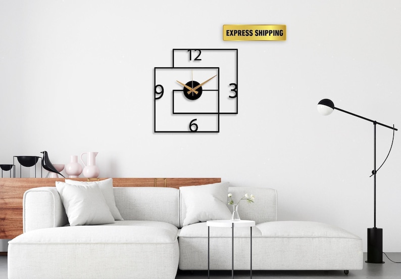 Modern Black Large Wall Clock, Geometric Design Wall Clock,Unique Silent Clock,Horloge Murale , Wall Clock Art,Housewarming Gift Home Decor image 4