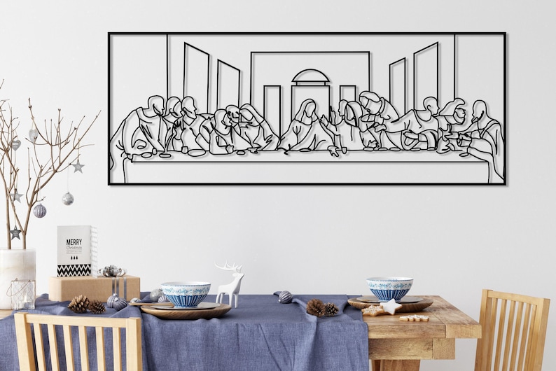 Jesus Last Supper Metal Wall Art by Leonardo Da Vinci Artwork, Religious Decor, Christian Metal Gift, Jesus Line Art, Christian Home Decor image 6