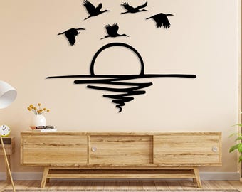 Sun Sparkle Metal Wall Decor, Sunrise Wall Art with Birds, Sun and Seagulls Decor, Sun Home Decor, Abstract Sunset, Boho Bedroom Wall Decor
