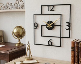 Modern Black Large Wall Clock, Geometric Design Wall Clock,Unique Silent Clock,Horloge Murale , Wall Clock Art,Housewarming Gift Home Decor