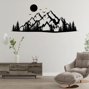 Minimalist metal mountain landscape wall decor in black finish