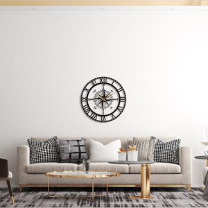 Black Nord Large Wall Clock, Compass Oversize Silent Wall Clock, Modern Wall Clock Art ,Unique Home Decor ,Horloge Murale ,Housewarming Gift image 5