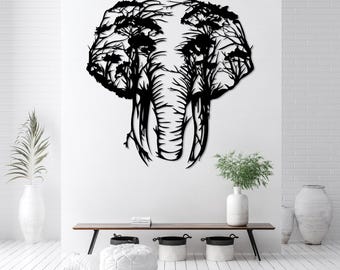 Elephant Tree Metal Wall Art, Safari Animals Wall Decor, Africa Wall Art, Livingroom Wall Hanging, Outdoor Metal Wall Art,Wildife Lover Gift