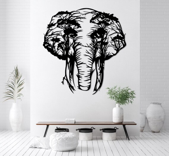 Elephant Tree Metal Wall Art, Safari Animals Wall Decor, Africa Wall Art, Livingroom Wall Hanging, Outdoor Metal Wall Art,Wildife Lover Gift