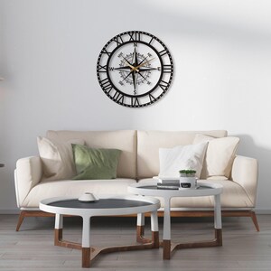 Black Nord Large Wall Clock, Compass Oversize Silent Wall Clock, Modern Wall Clock Art ,Unique Home Decor ,Horloge Murale ,Housewarming Gift image 6