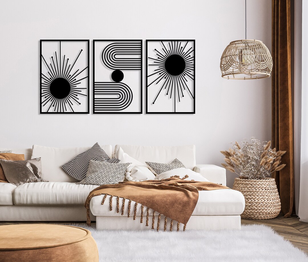 Set of 3 Abstract Wall Art, Modern Living Room Metal Wall Decor, Unique ...