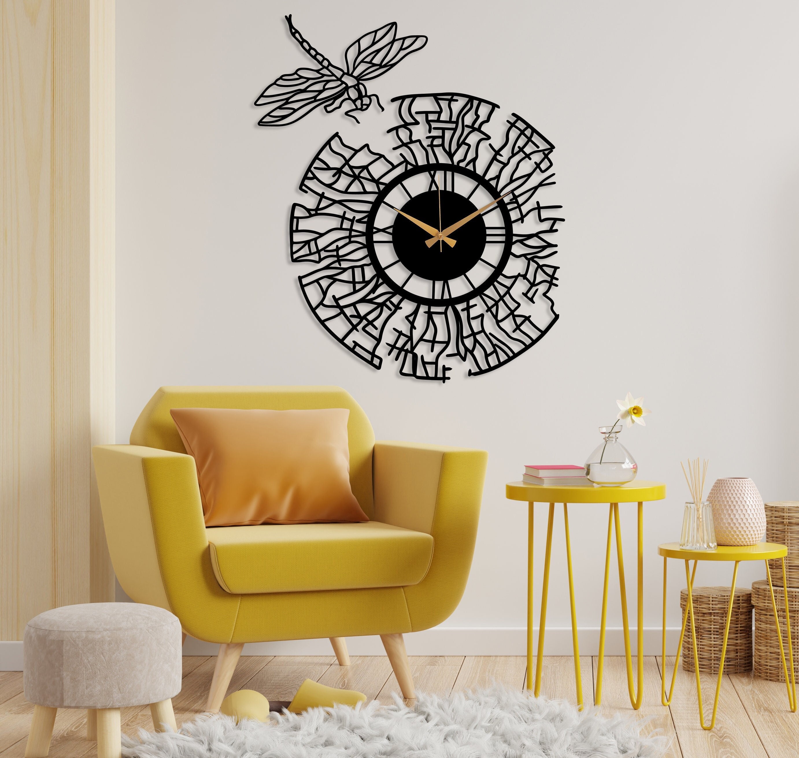 Dragonfly Metal Wall Clock, Modern Silent Wall Clock, Dragonfly Large Clock, Design Wall Clock, Nature Lover Gift,Outdoor Wall Hanging Decor