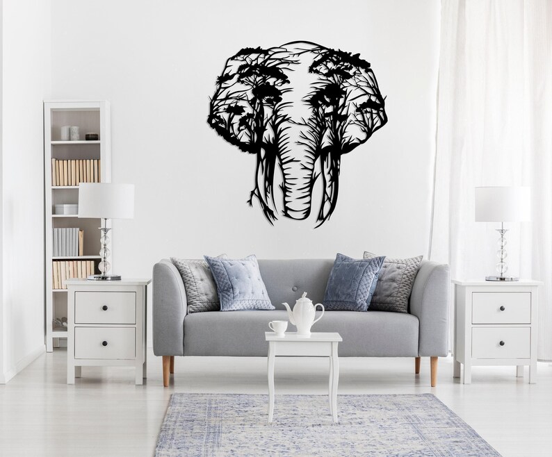 Elephant Tree Metal Wall Art, Safari Animals Wall Decor, Africa Wall Art, Livingroom Wall Hanging, Outdoor Metal Wall Art,Wildife Lover Gift image 6