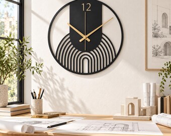 Black Large  Minimalist Wall Clock, Modern Oversize Wall Clock, Unique Design Home Decor, Wanduhr, Horloge Murale, Abstrac Silent Clock Gift