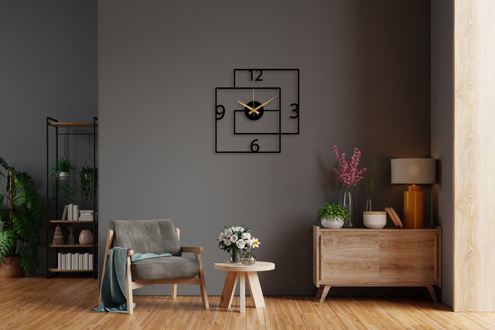 Modern Black Large Wall Clock Geometric Design Wall Etsy