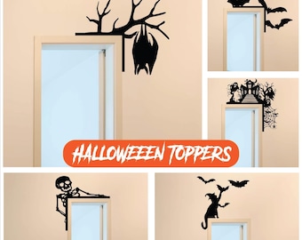 Adorno de esquina de Halloween con diseño de gato y murciélagos, letreros metálicos para esquinas de Halloween, regalo de gato de Halloween, gato negro divertido de Halloween, regalo de Halloween para el hogar