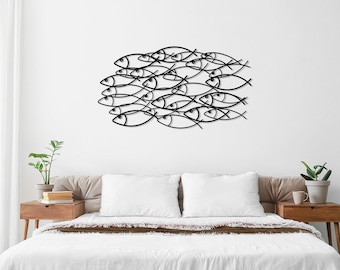 School of Fish Metal Wall Decor, Metal Fish Art, Nautical Wall Decor, Beach Wall Sign, Fish Wall Hanging, Minimalist Wall Hanging, Home Gift