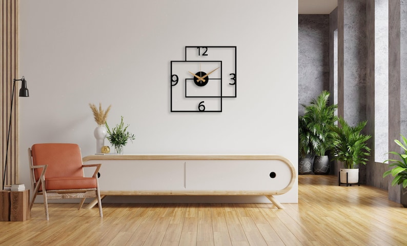 Modern Black Large Wall Clock, Geometric Design Wall Clock,Unique Silent Clock,Horloge Murale , Wall Clock Art,Housewarming Gift Home Decor image 7
