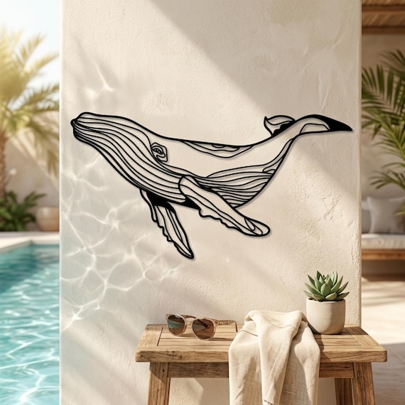 Whale Metal Wall Art, Large Blue Whale Wall Decor, Ocean Themed Modern Design Art,Nautical Decor,Unique Home Decor,Living Room Wall Art Gift
