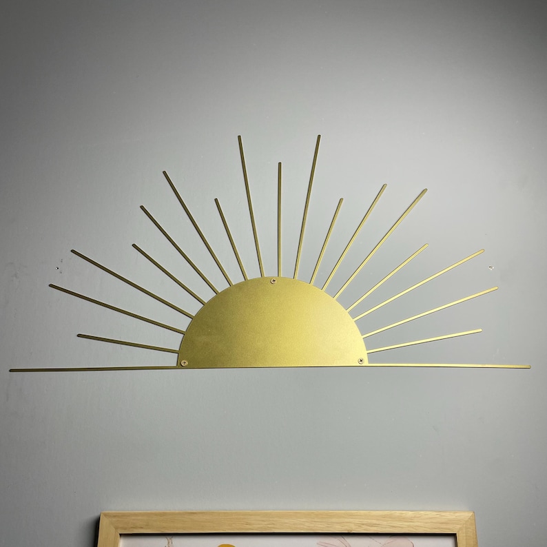 Sun Metal Wall Art, Sun Boho Wall Art, Minimalist Sun Lovers Gift, Gold Sunrise Home Decor, Sun Home Decor Gift Idea, Modern Metal Sun Art image 2