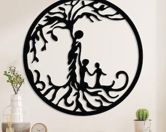 Metal Tree of Life Family Wall Art, Mom and Children Metal Wall Decor, Mother's Day Gift, Handcrafted Metal Family Wall Decor, Grandma Gift