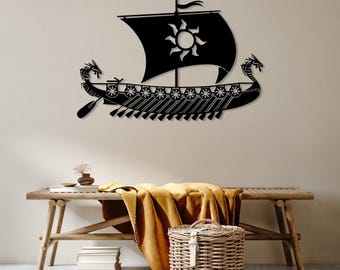 Wikinger Schiff Deko, Wikinger Symbole Wand Dekoration, Geschenk für Wikinger Liebhaber,Piratenschiff Kunst,Wohnzimmer Dekor,nautisches Dekor,Vegviser Wand Dekoration