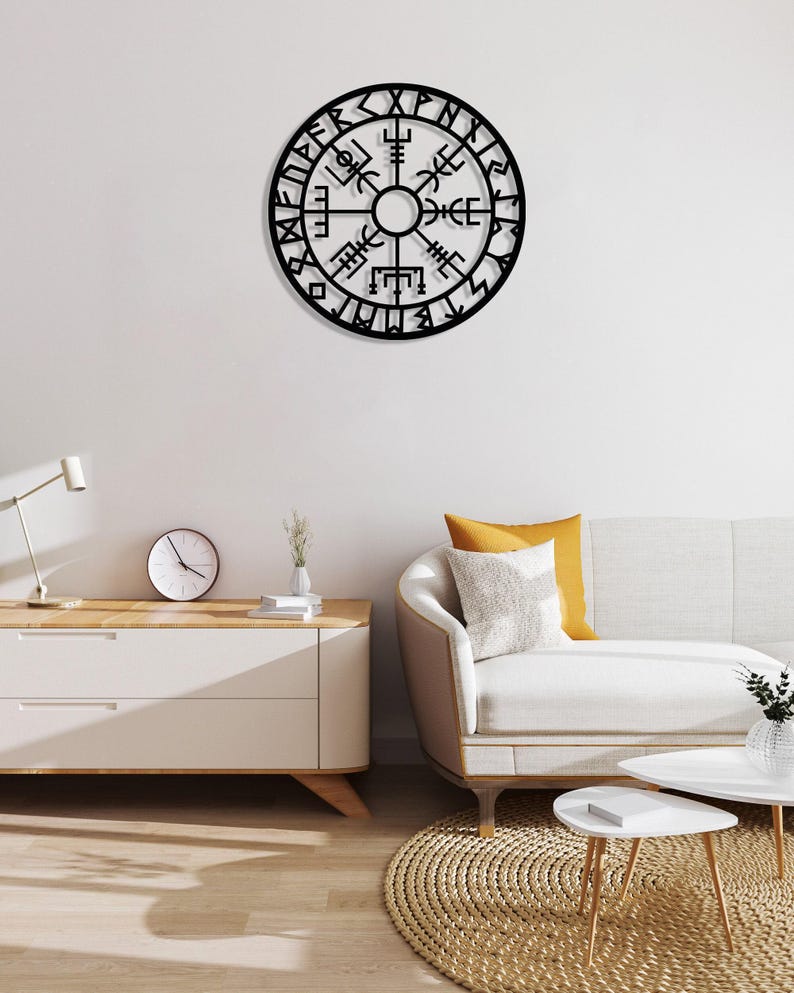 Vegvisir Metall Wand dekor, Metall Wand dekor, Metall Wandschild, Wikinger Metall Wandbehang, Büro Wand Kunst, isländische Kunst, Wohnzimmer Kunst Bild 1