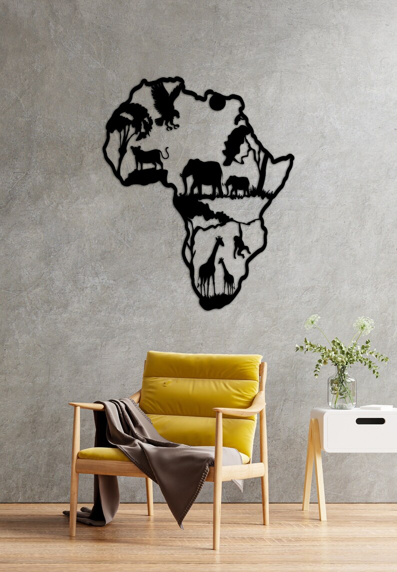 Africa Metal Wall Art Decor Animals Black Wall Art Metal Etsy