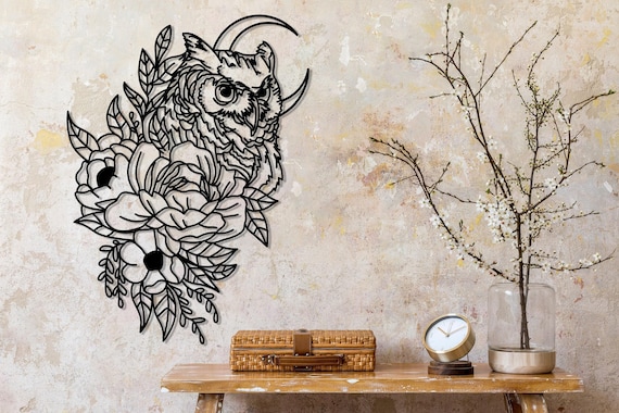 Owl Metal Wall Decor, Owl Wall Art for Living Room, Farmhouse Wall Decor, Outdoor Wall Decor, Wildlife Lover Gift, Unique Modern Home Decor