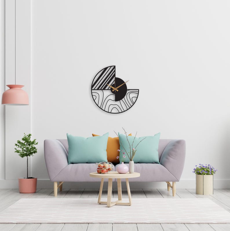 Minimalist Modern Large Wall Clock, Black Unique Design Oversize Clock, Wanduhr Modern Home Metal Wall Art Horloge Murale, Metal Wall Clock image 3