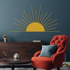 Sun Metal Wall Art, Sun Boho Wall Art, Minimalist Sun Lovers Gift, Gold Sunrise Home Decor, Sun Home Decor Gift Idea, Modern Metal Sun Art image 3