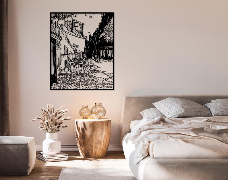 Cafe Terrace at Night Large Metal Wall Art, Van Gogh Wall Decor Artwork, Modern Living Room Wall Art, Unique Above Bed Decor, Art Lover Gift image 2