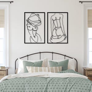 Conjunto de 2 cuadros de metal con cuerpos femeninos desnudos, decoración de pared minimalista con figuras femeninas desnudas, regalo ideal, arte de pared con desnudo femenino, decoración para dormitorio. imagen 7