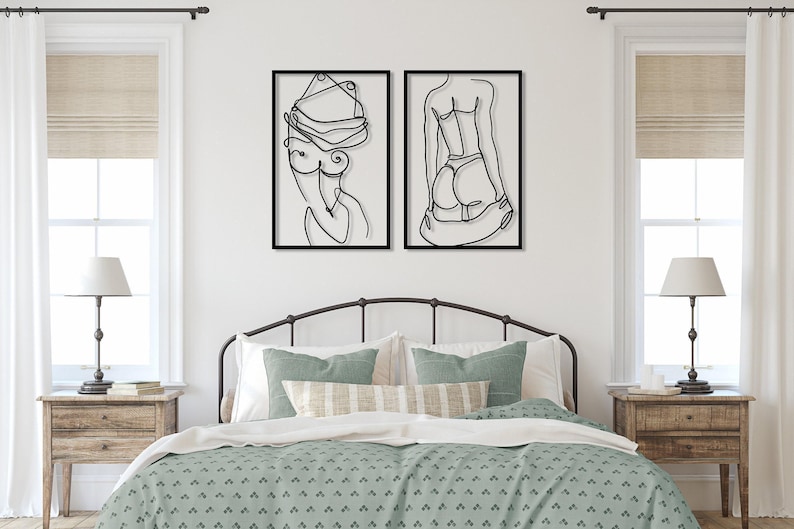 Conjunto de 2 cuadros de metal con cuerpos femeninos desnudos, decoración de pared minimalista con figuras femeninas desnudas, regalo ideal, arte de pared con desnudo femenino, decoración para dormitorio. imagen 7